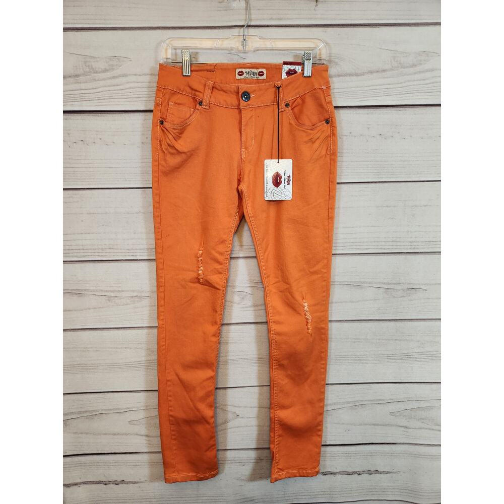 What About Me Womens Orange Skinny High Rise Streetwear Jeans‎ Size 7/8 NWT